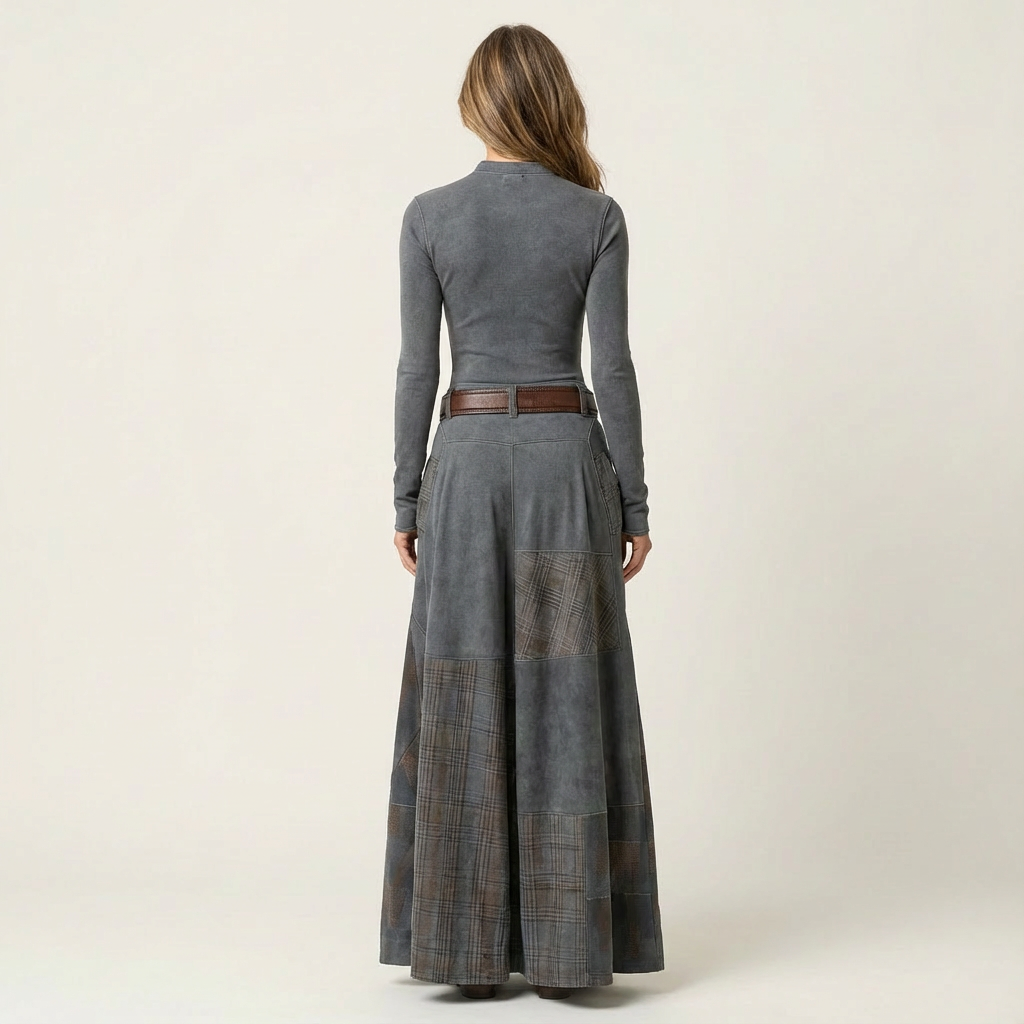 Leonie | Navy Suede-Blend Vintage Maxi Dress