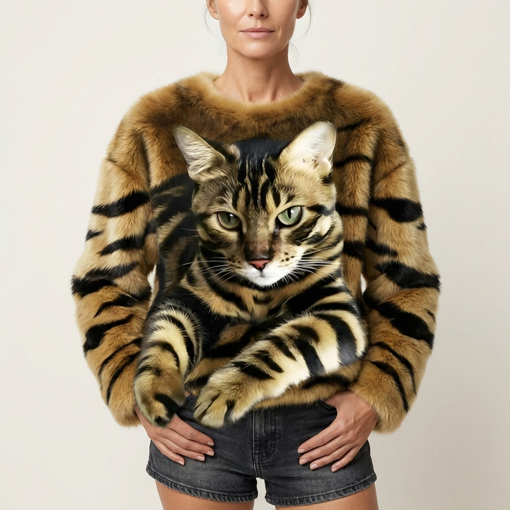 Sabrina | Warm Cat-Print Fleece Sweater