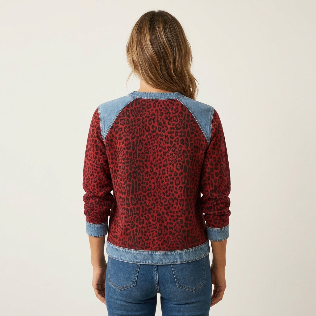 Jessy | Leopard Patchwork Denim Sweater