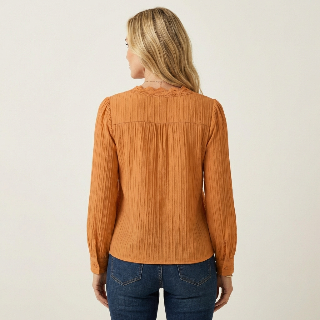 Zoria | Elegant Lace Patchwork Blouse with V-Neck