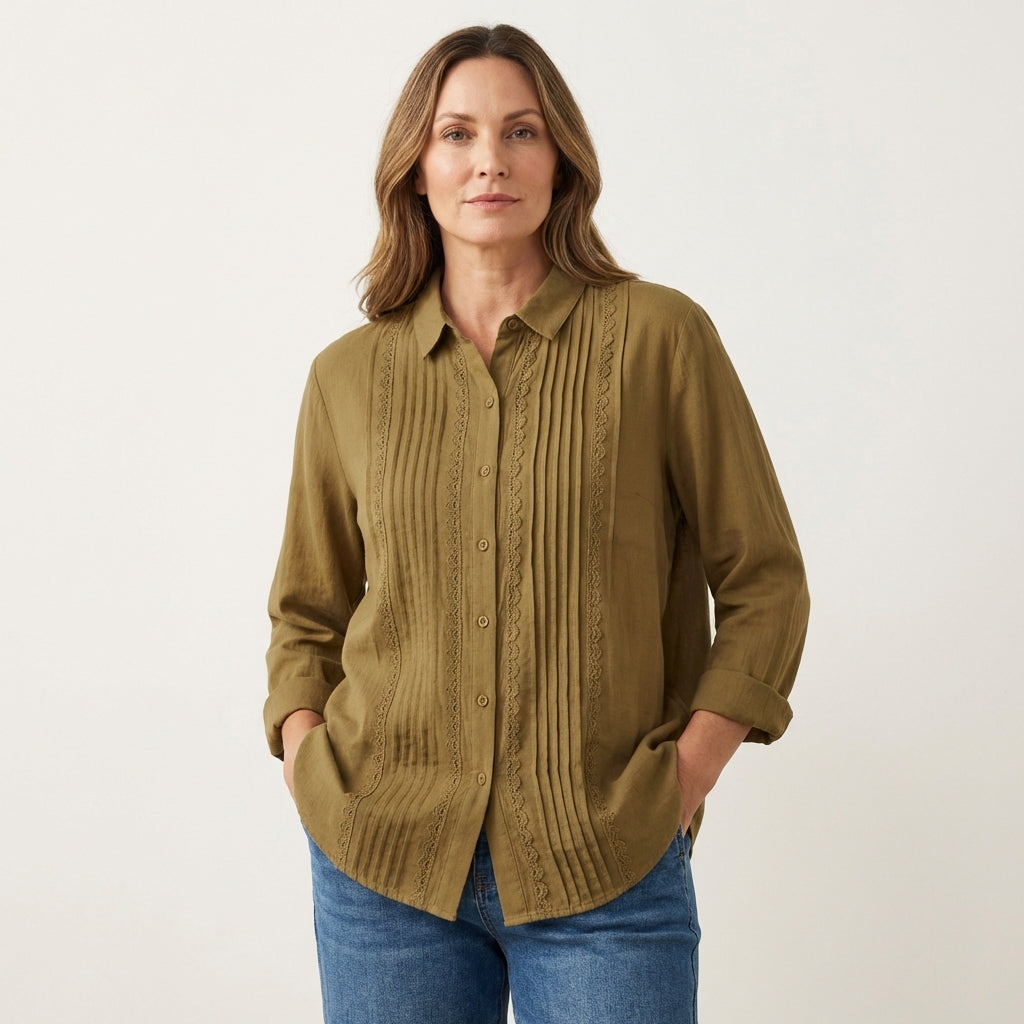 Jourdin | Linen & Cotton Lace Patchwork Shirt