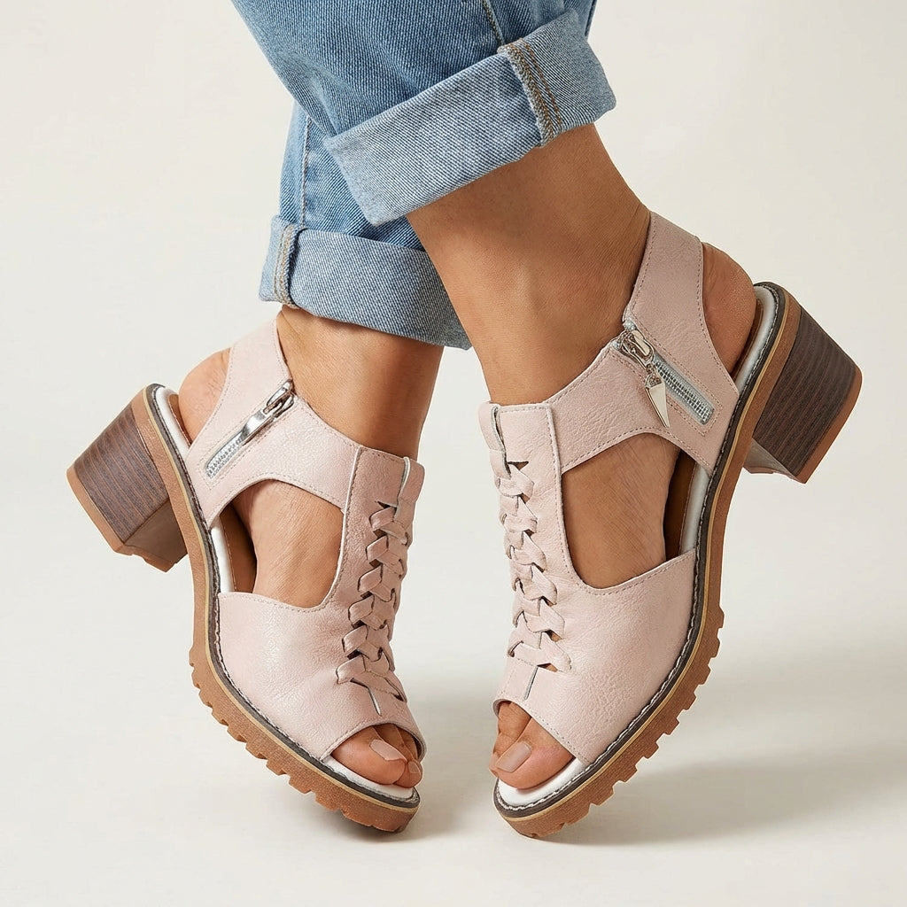 Monica | Orthopedic Block Heel Sandals with Side Zipper