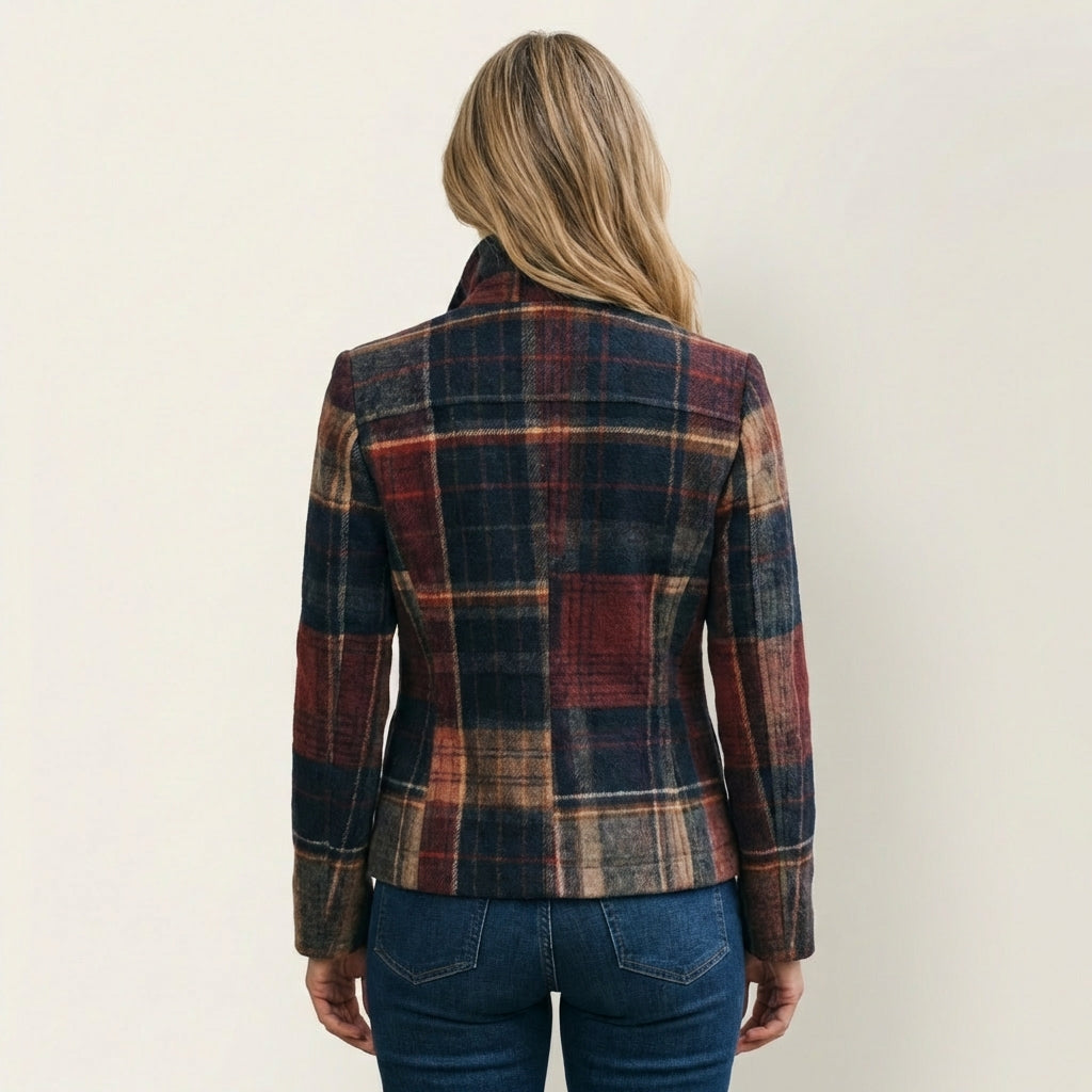 Hanita | Plaid Mid-Season Coat with Collar
