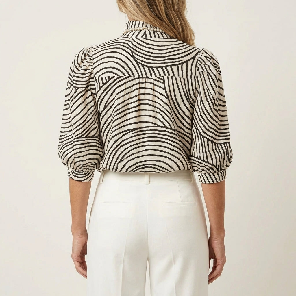 Laurena | Striped Puff-Sleeve Blouse