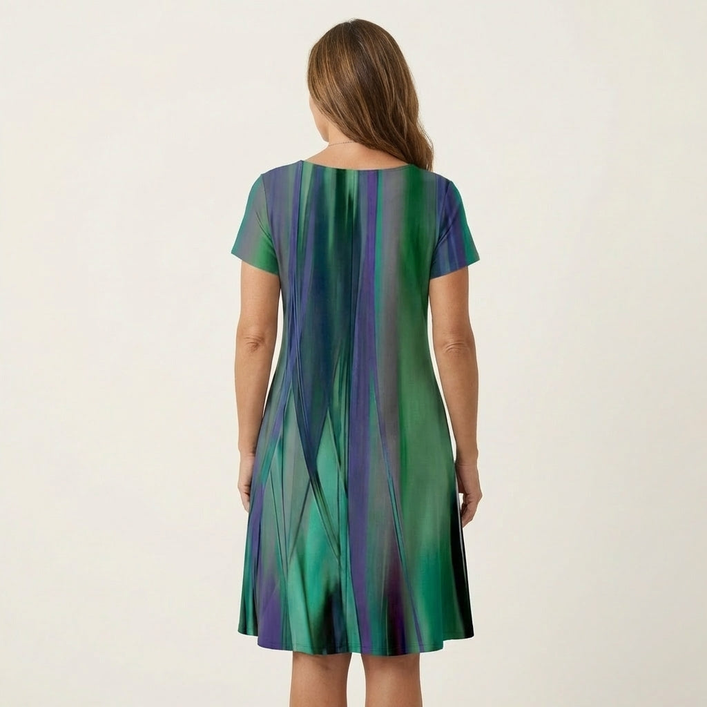 Mandisa | Short-Sleeve Gradient Stripe Print Midi Dress