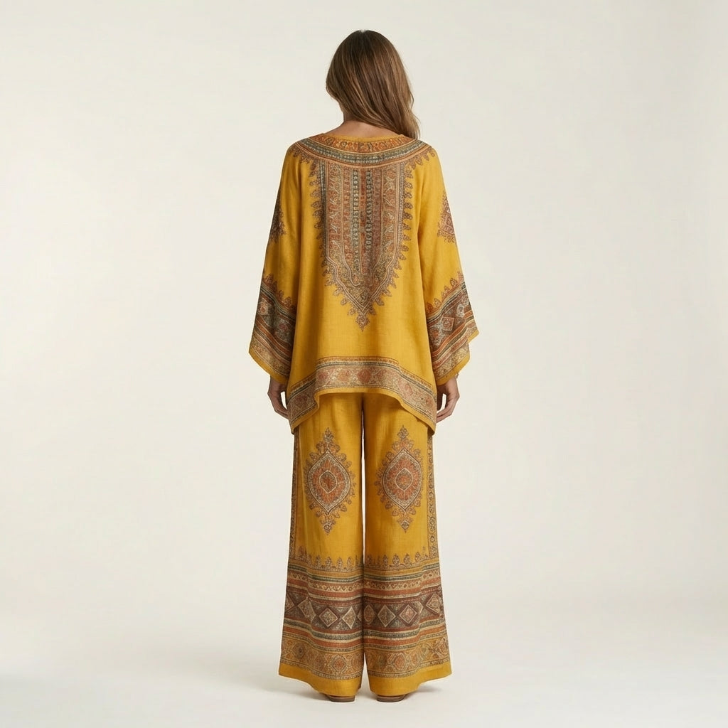 Josephine | Printed Kaftan Top & Wide-Leg Pants Set