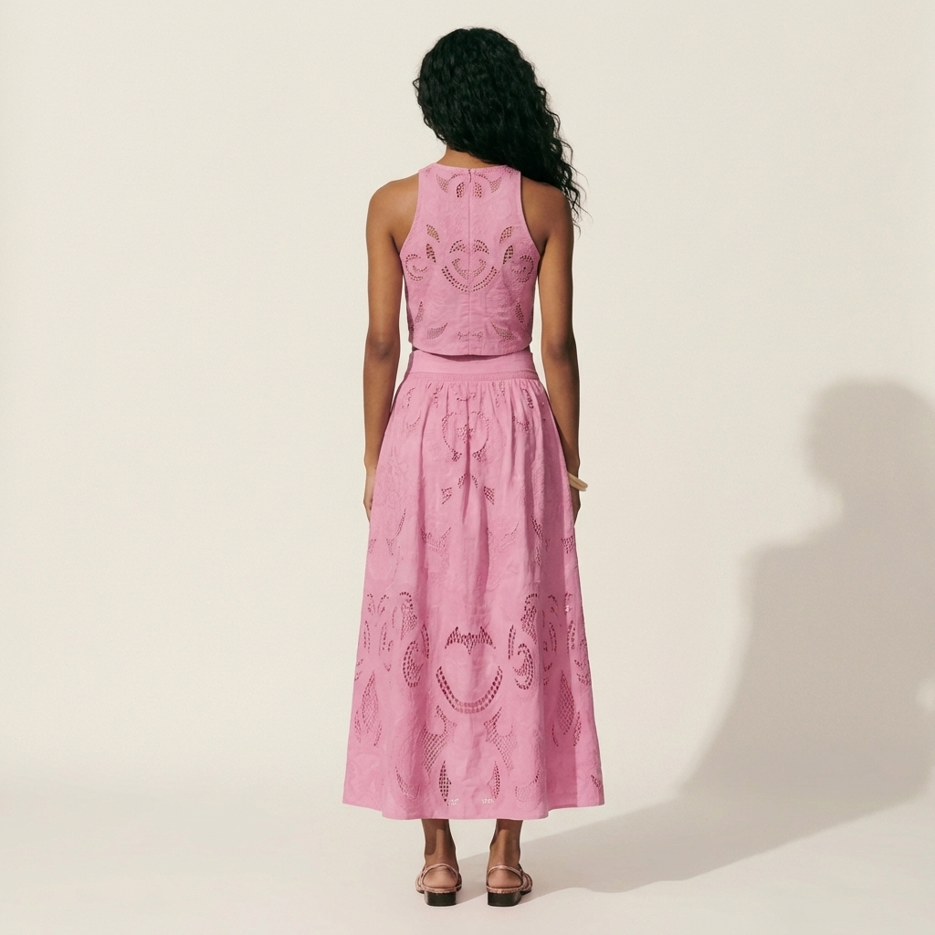 Serenity | Eyelet Lace Crop Top & Midi Skirt Set