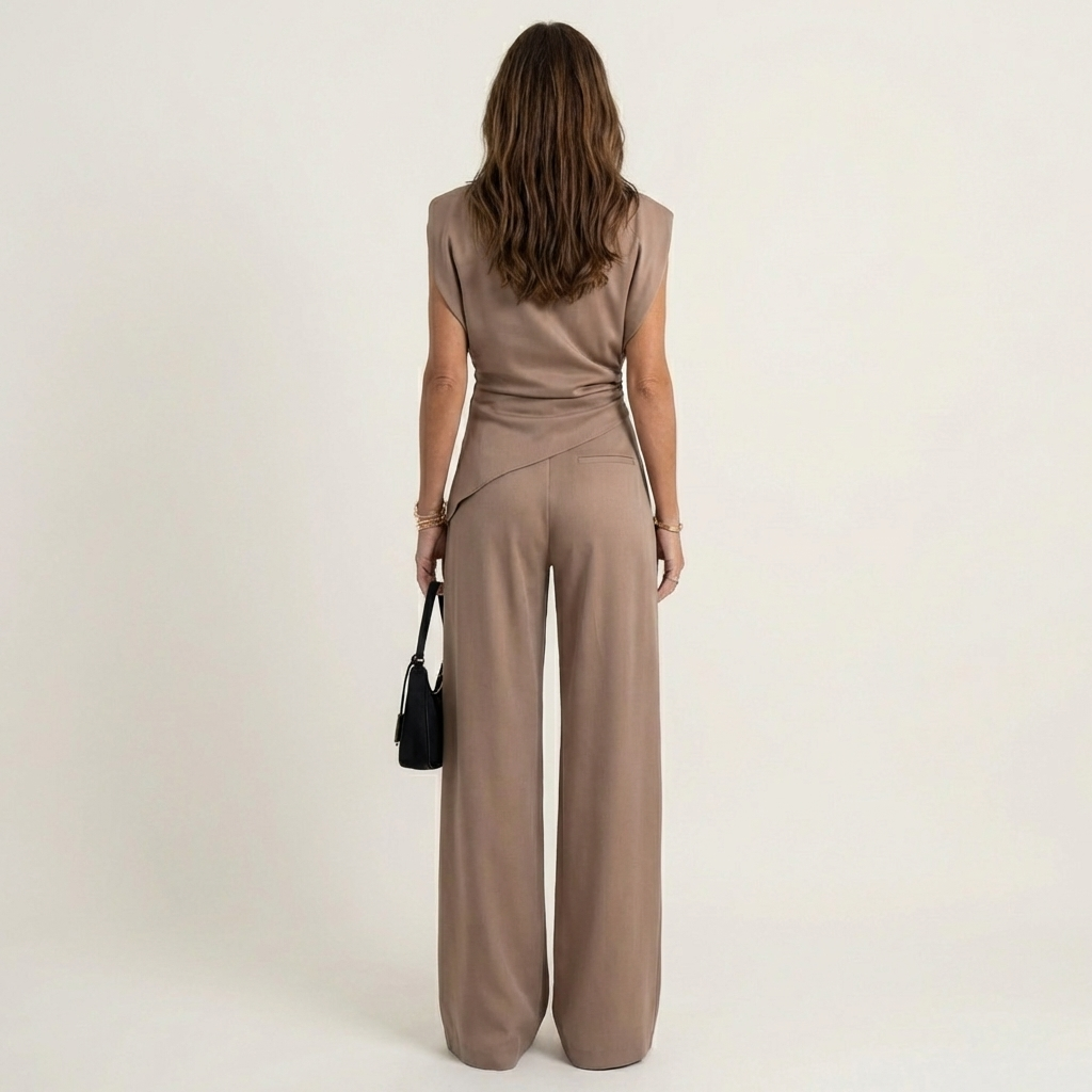 Tenisha | Draped Asymmetric Top & Wide-Leg Set