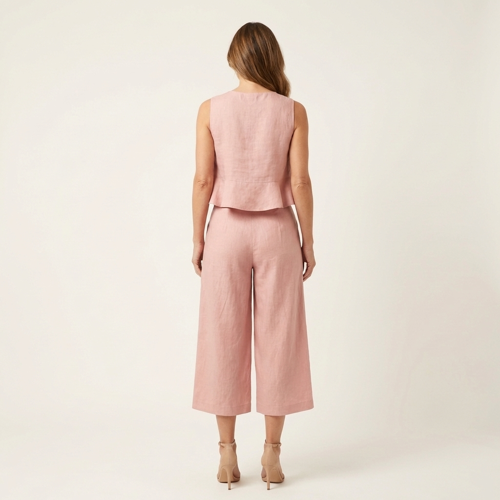 Romy | Ruffled Linen-Look Top & Wide-Leg Cropped Pants Set