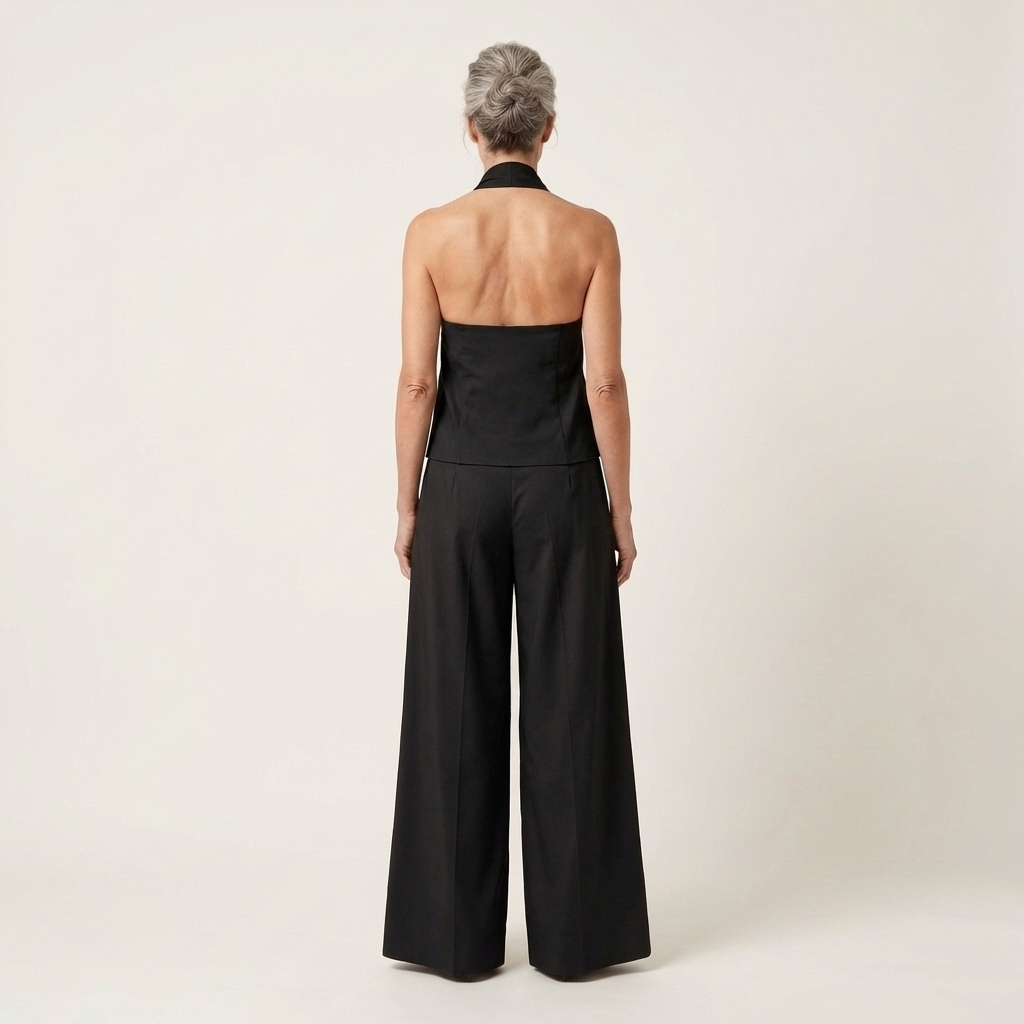 Catiana | Twisted Halter Top & Full-Length Wide-Leg Pants Set