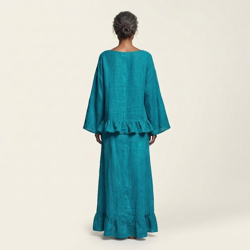 Trina | Ruffle-Hem Oversized Top & Floor-Length Maxi Skirt Set