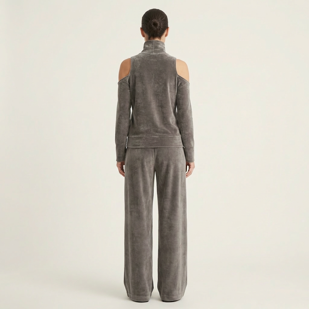 Donelle | Velvet Cold-Shoulder Turtleneck & Wide-Leg Pants Set