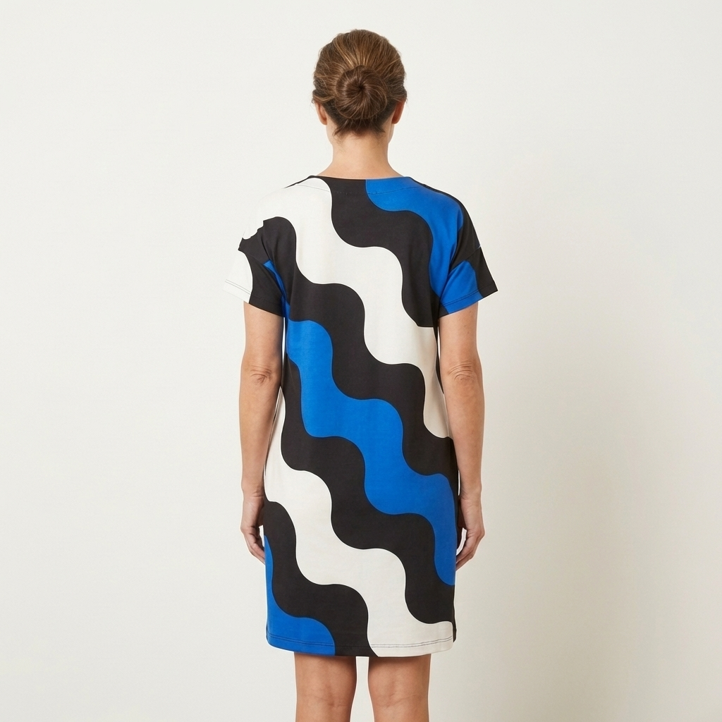 Ciana | Bold Wave-Print V-Neck Short Sleeve Midi Dress