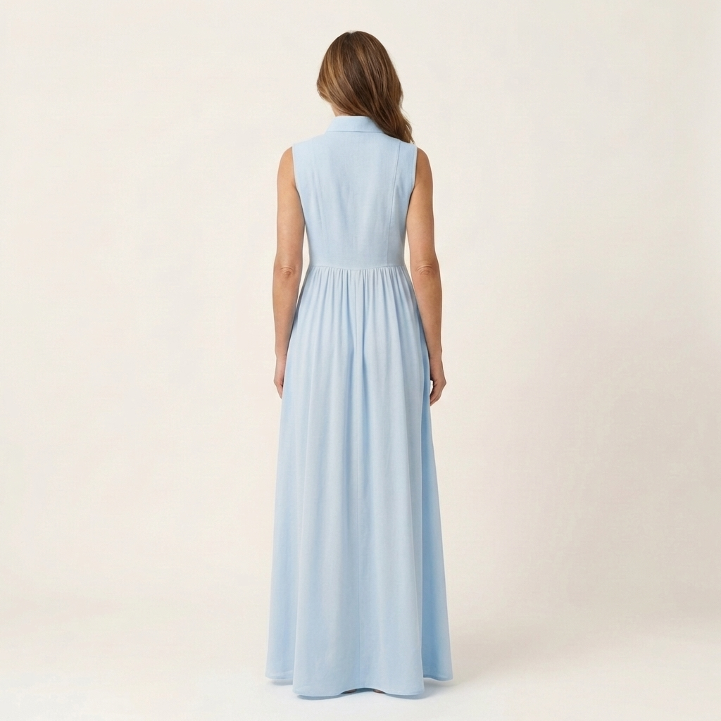 Clara | Sleeveless Stand-Collar Pleated Maxi with Pockets