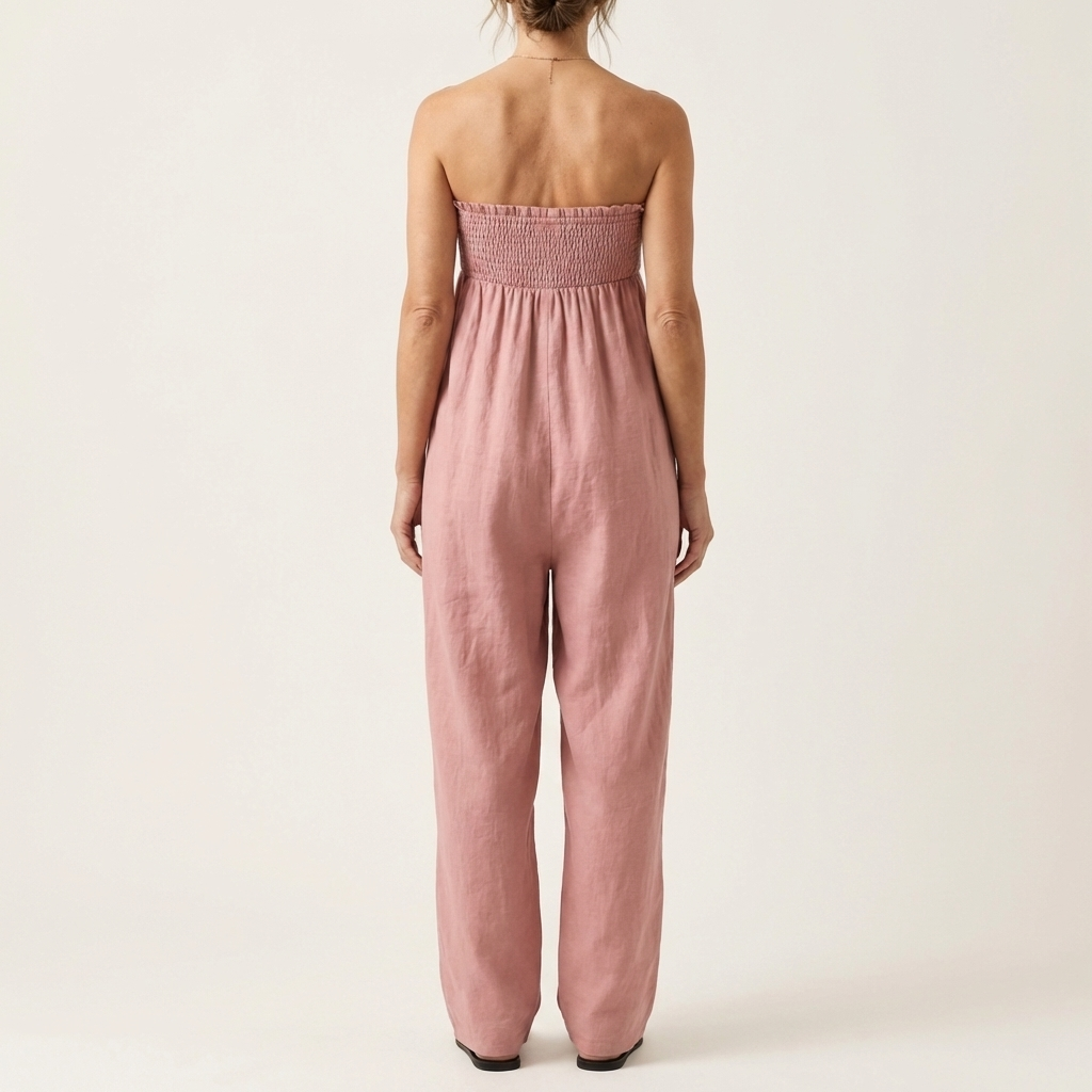 Asaru | Strapless Smocked Tie-Front Wide-Leg Jumpsuit
