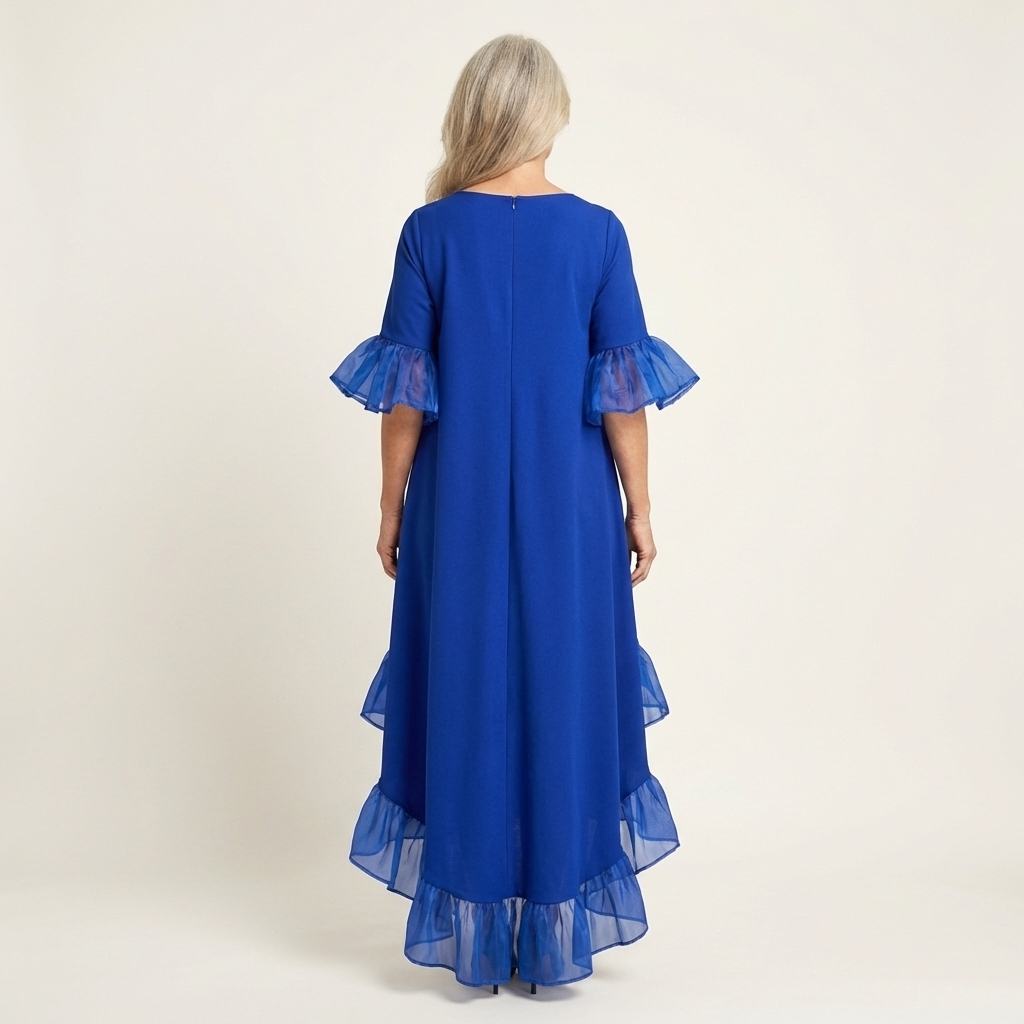 Margot | Crew-Neck Butterfly-Sleeve Tiered Ruffle-Hem Hi-Lo Dress
