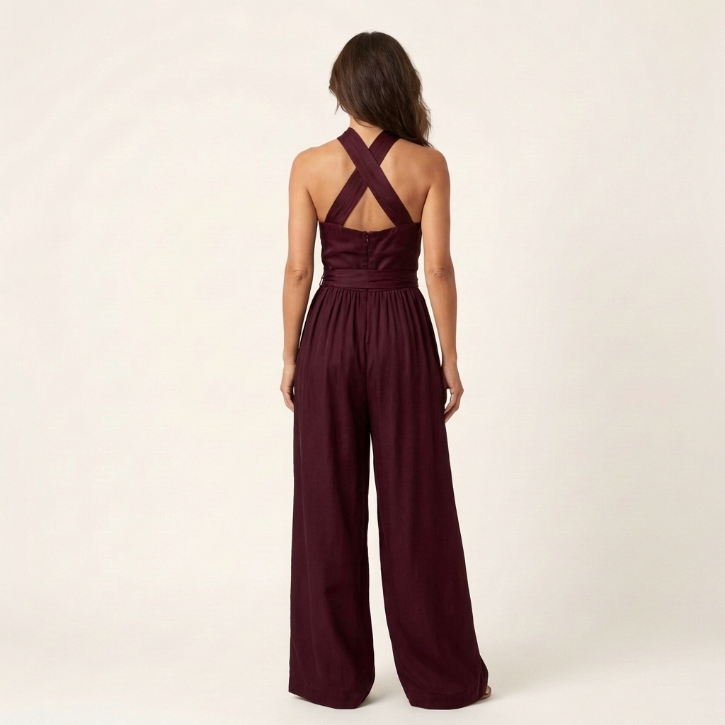 Lalita | Cross-Halter Jumpsuit with Tie Waist & Wide-Leg Trousers