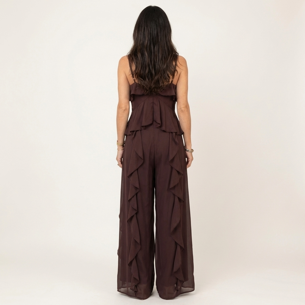 Fibi | Ruffle-Front Chiffon Cami Top & Wide-Leg Trouser Set