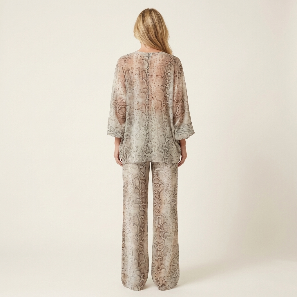 Anicia | Snake Print Batwing Blouse & Wide-Leg Trouser Set