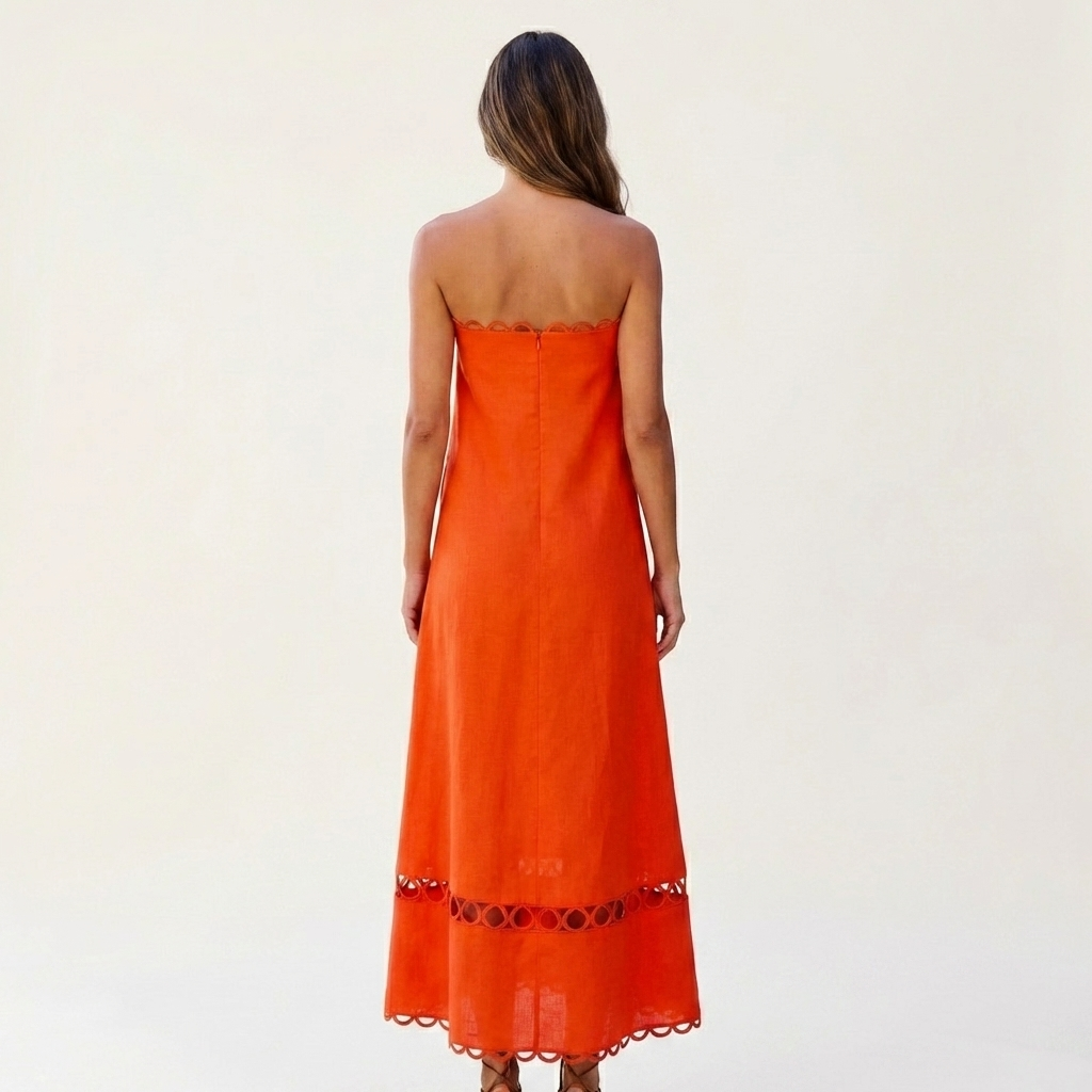 Abby | Strapless Scallop-Trim A-Line Maxi Dress