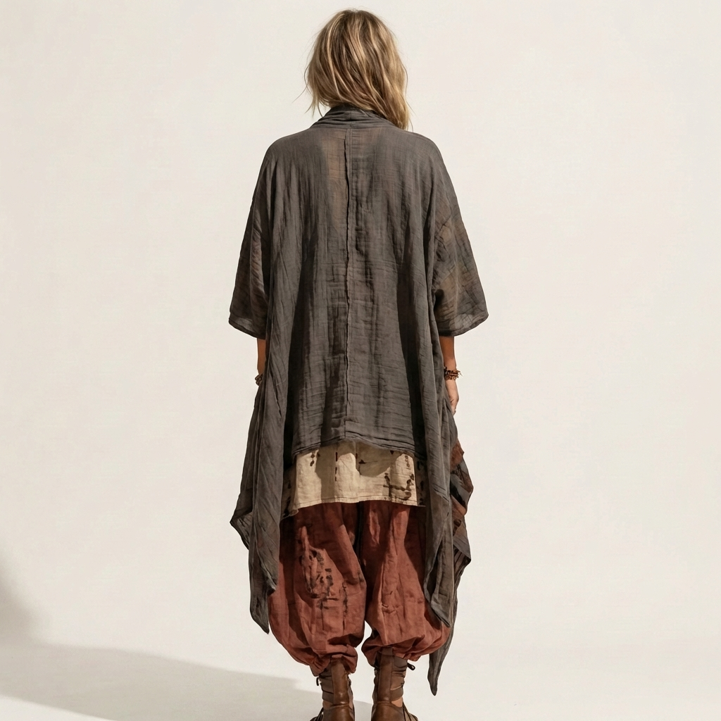 Abelina | Tribal Embroidered Top, Harem Pant & Kimono Three-Piece Set