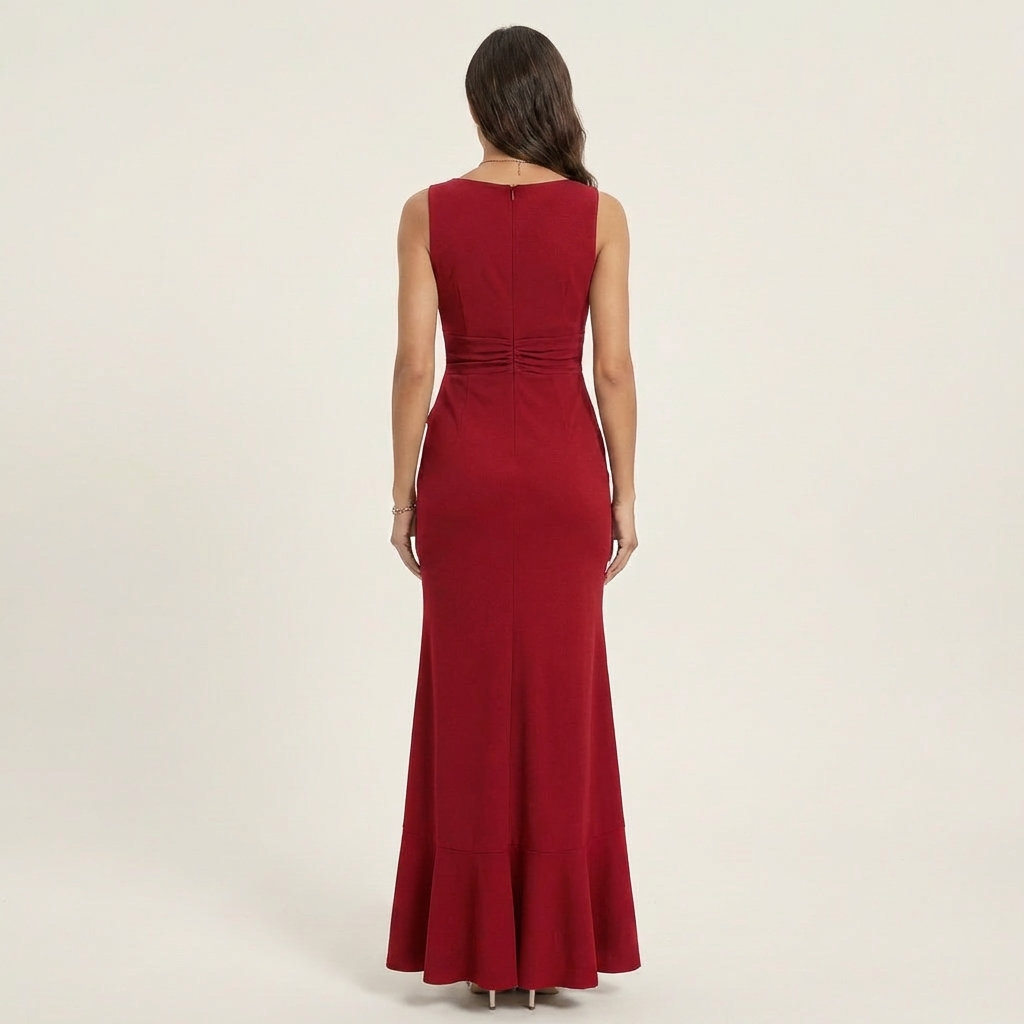 Arianella | Twist-Knot V-Neck Ruffle Hi-Low Sleeveless Gown