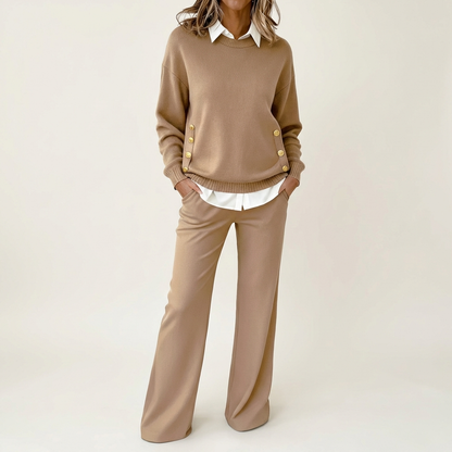 Allison | Women’s Chic Patchwork Two-Piece Sweater & Wide-Leg Pant Set