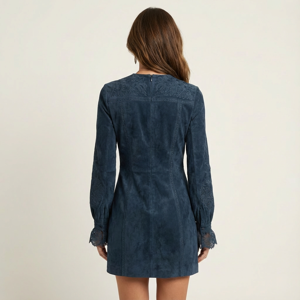 Alina | Suede-Inspired Mini Dress with Lace Detailing