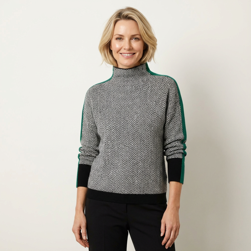 Mariah | High-Neck Contrast Knit Sweater