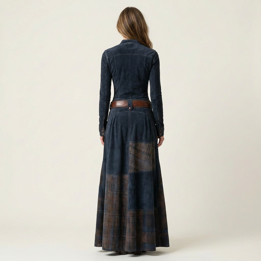 Leonie | Navy Suede-Blend Vintage Maxi Dress