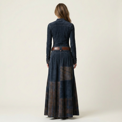 Leonie | Navy Suede-Blend Vintage Maxi Dress