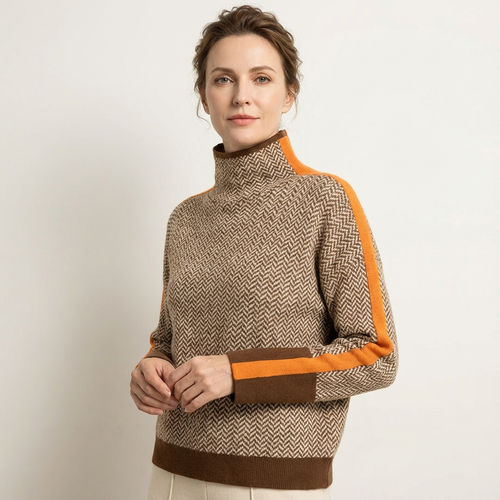 Mariah | High-Neck Contrast Knit Sweater