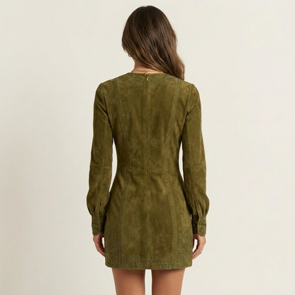 Alina | Suede-Inspired Mini Dress with Lace Detailing