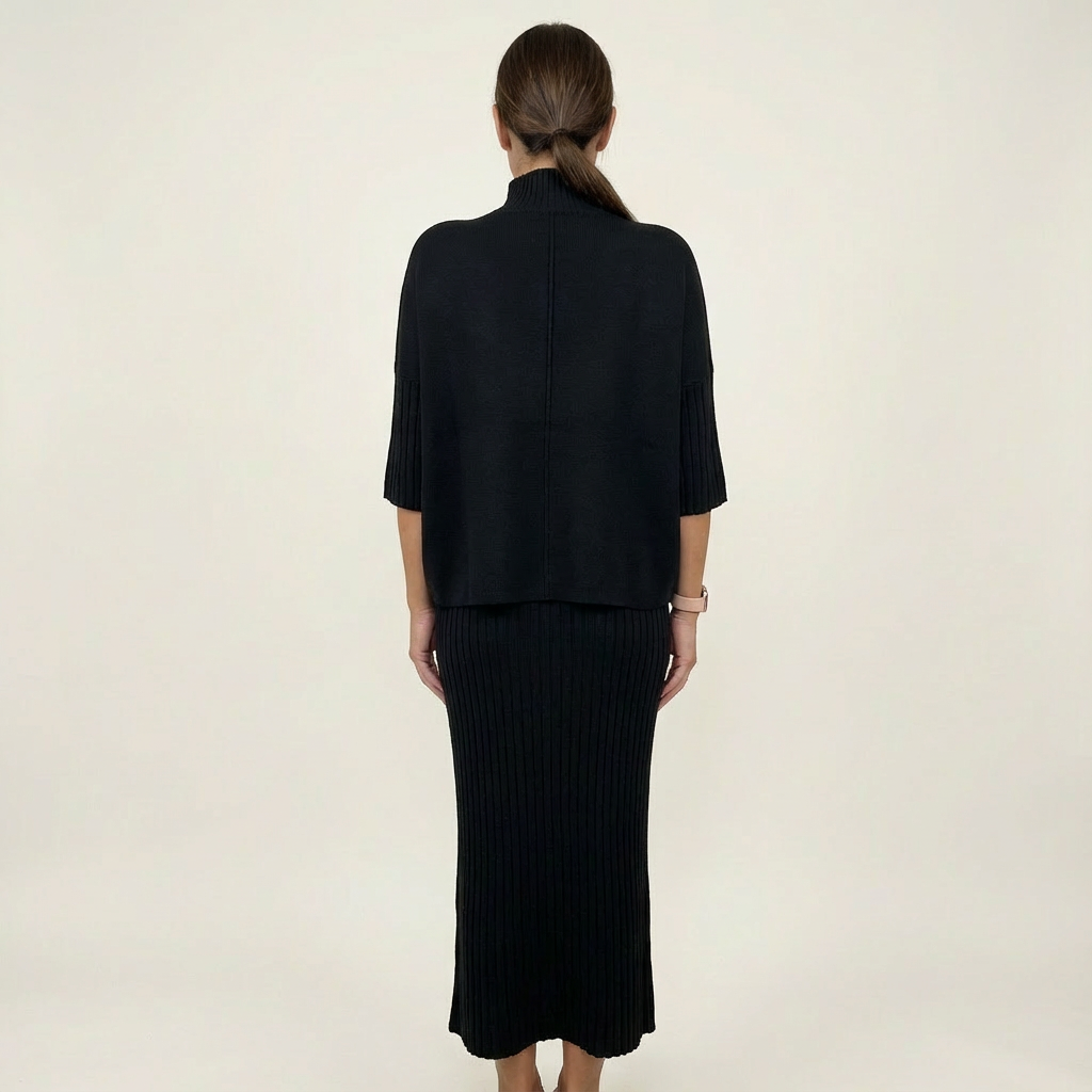 Debra | Ribbed Knit Top & Midi Skirt Set