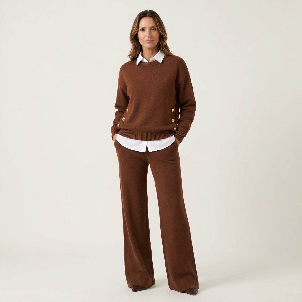 Allison | Women’s Chic Patchwork Two-Piece Sweater & Wide-Leg Pant Set