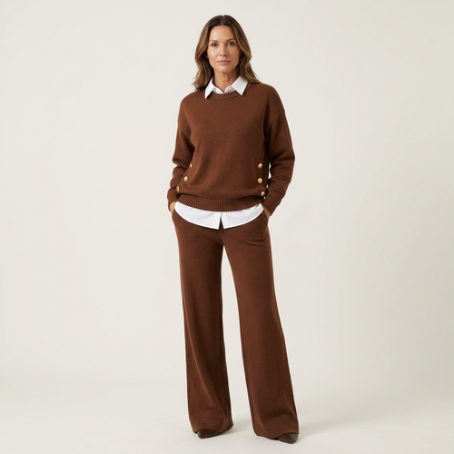 Allison | Women’s Chic Patchwork Two-Piece Sweater & Wide-Leg Pant Set