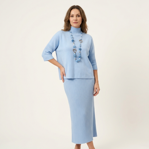 Debra | Ribbed Knit Top & Midi Skirt Set