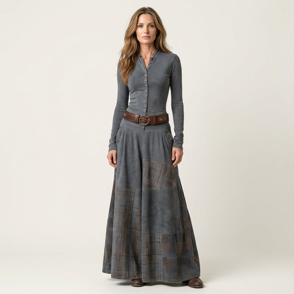 Leonie | Navy Suede-Blend Vintage Maxi Dress