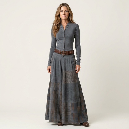 Leonie | Navy Suede-Blend Vintage Maxi Dress