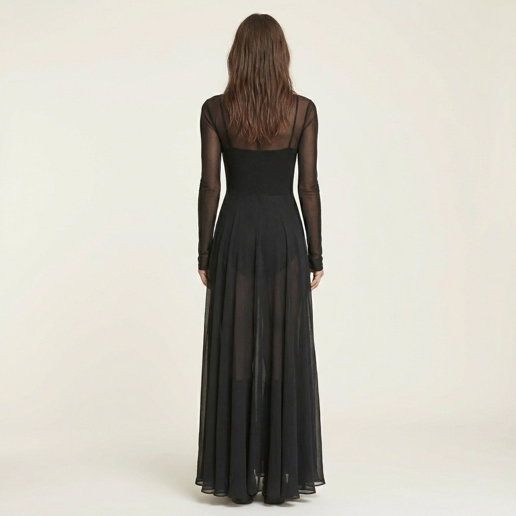 Isabella | Flowing Black Tulle Maxi Dress