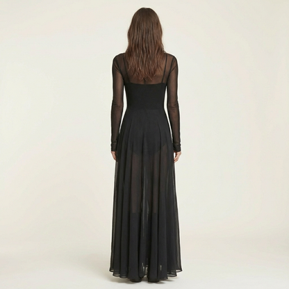 Isabella | Flowing Black Tulle Maxi Dress