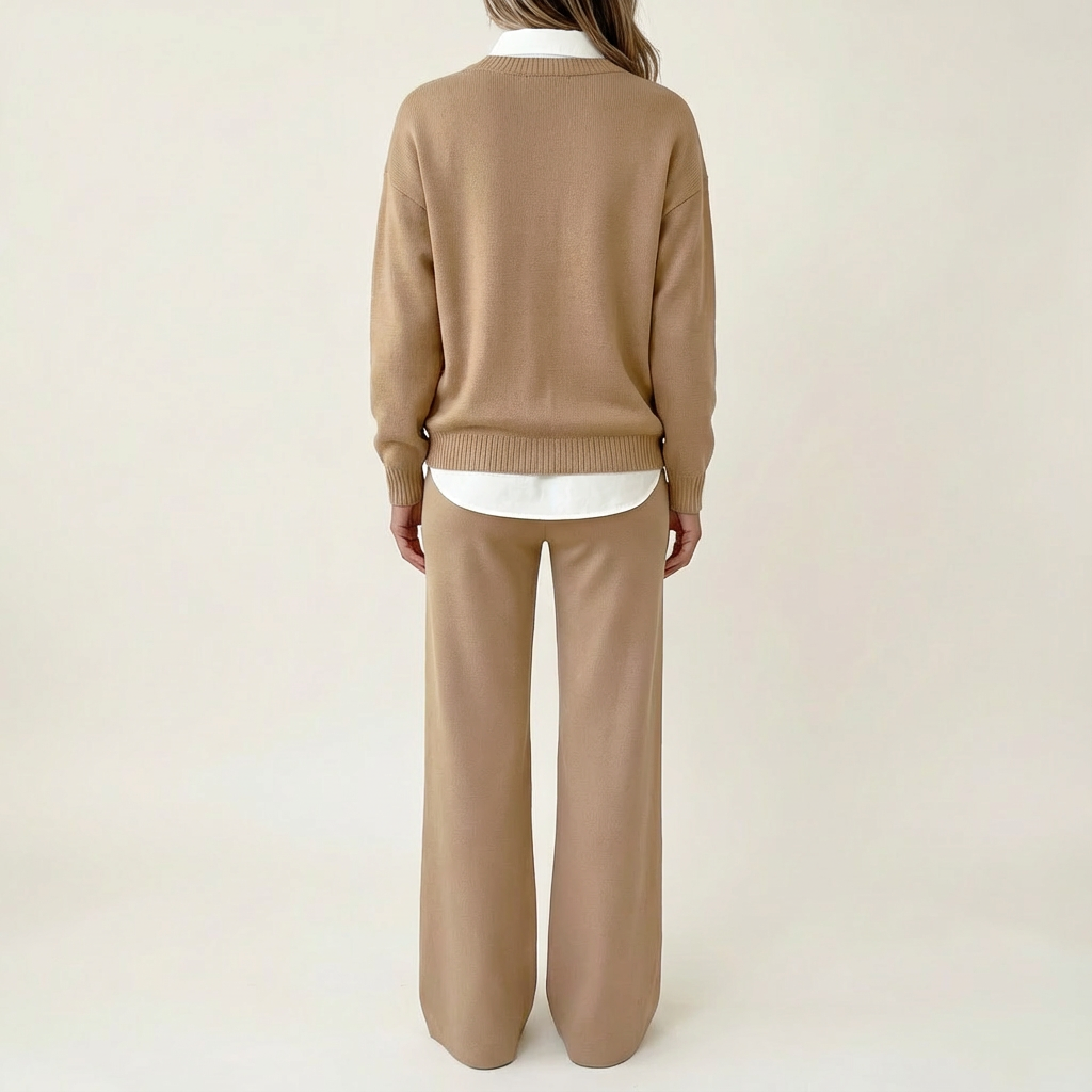 Allison | Women’s Chic Patchwork Two-Piece Sweater & Wide-Leg Pant Set