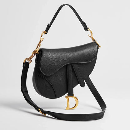 Dior Grained Calfskin Small Saddle Bag with Strap - Black