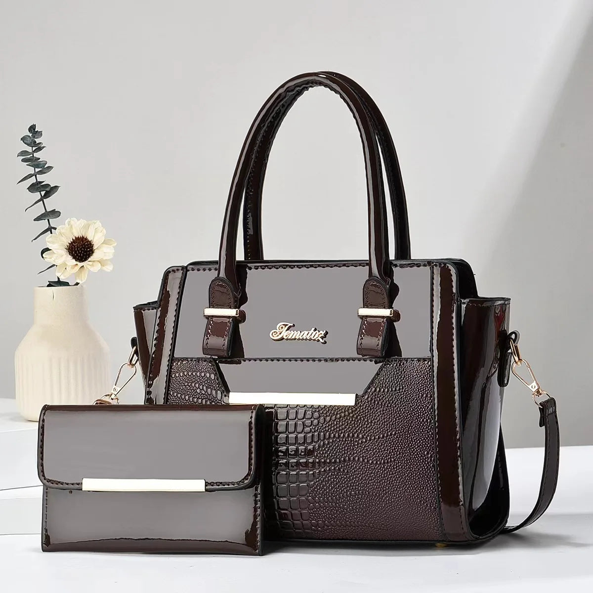 Bag and Wallet Kit in Leather - Croc