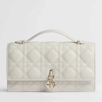 Dior My Dior Cannage Lambskin Top Handle Bag - White