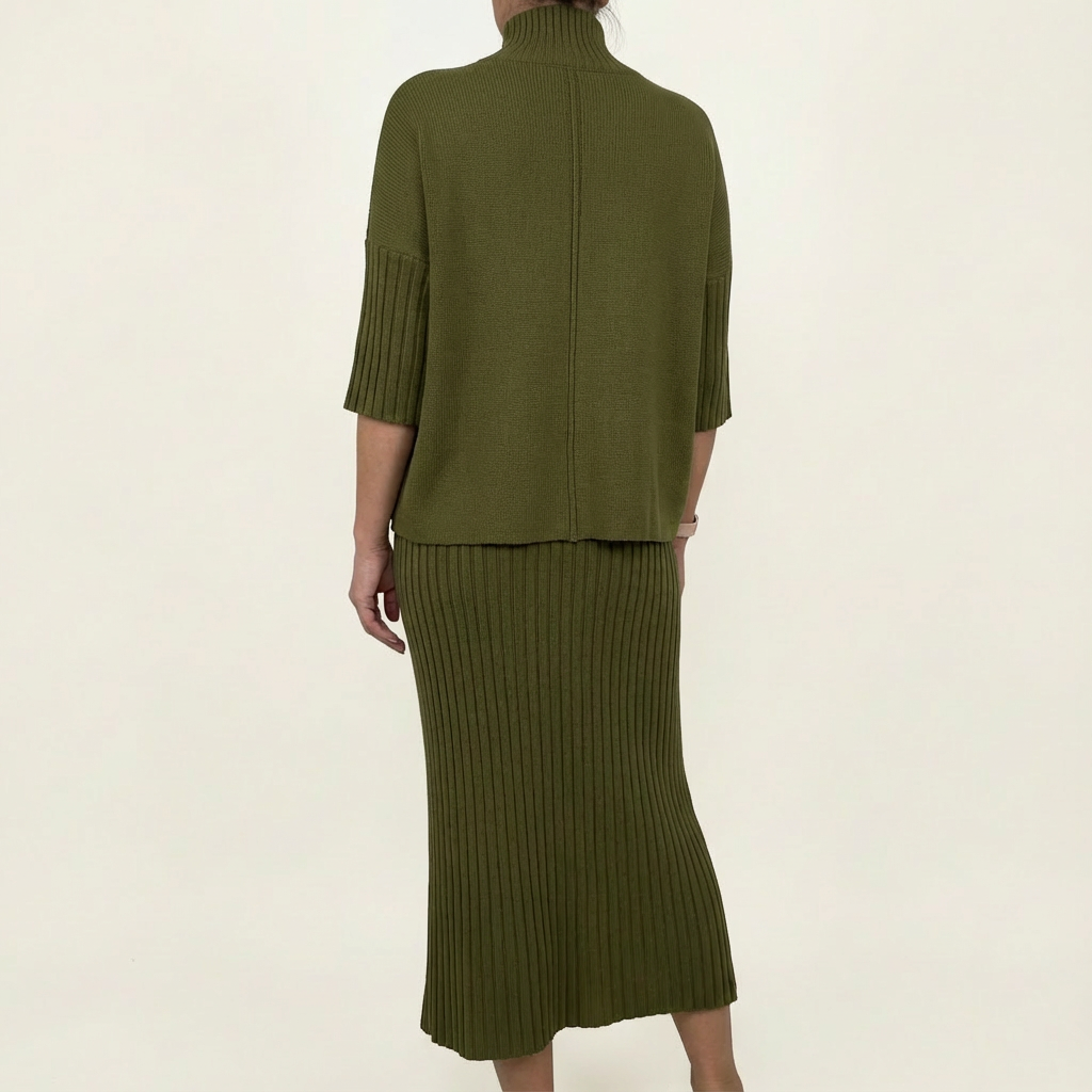 Debra | Ribbed Knit Top & Midi Skirt Set