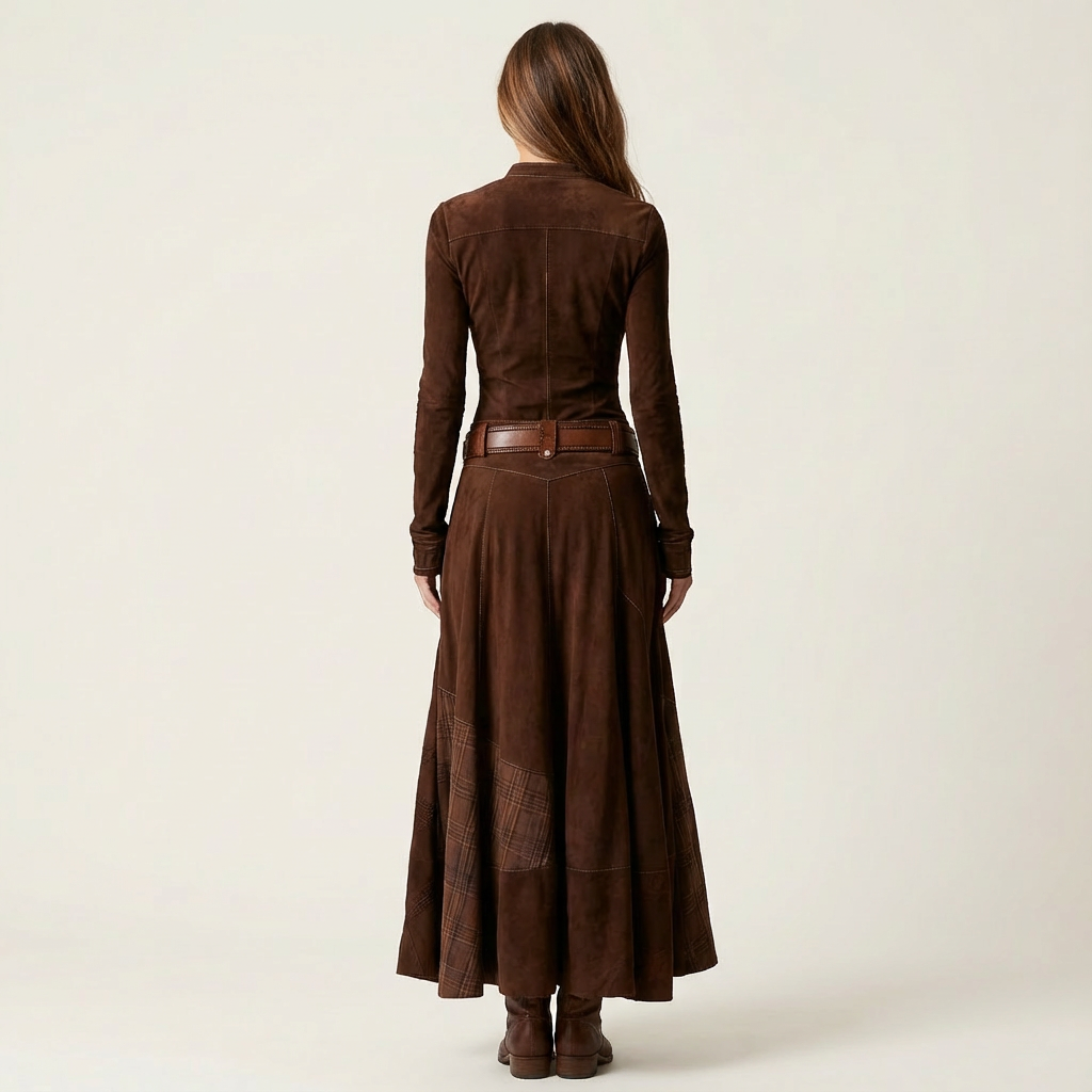 Leonie | Navy Suede-Blend Vintage Maxi Dress