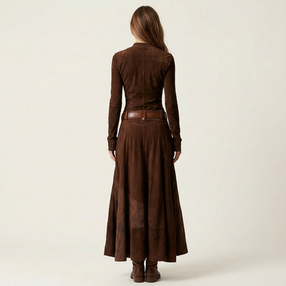 Leonie | Navy Suede-Blend Vintage Maxi Dress