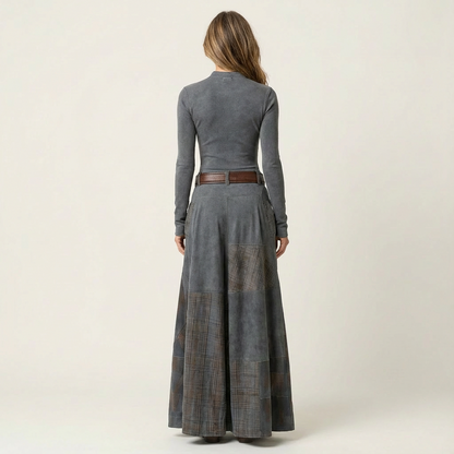 Leonie | Navy Suede-Blend Vintage Maxi Dress