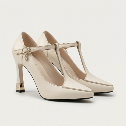 Vivi | Black Croc-Embossed T-Bar Heel